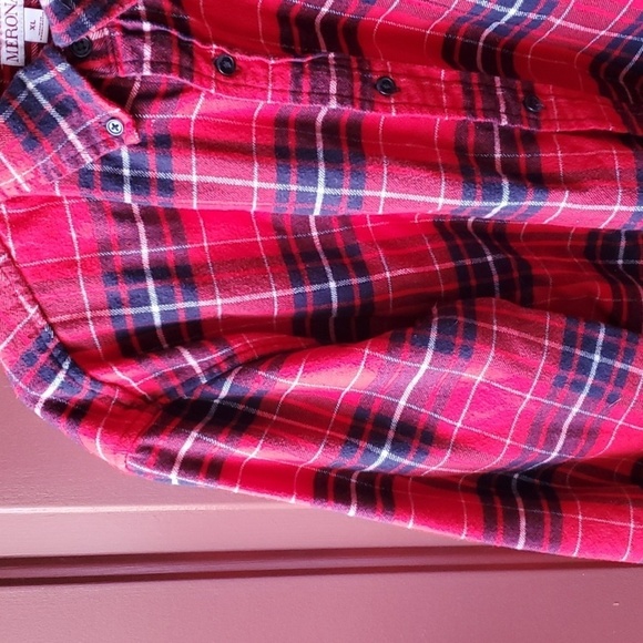 Merona red plaid flannel LS shirt one pocket size XL - Picture 4 of 9
